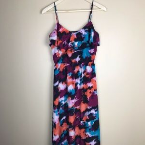 LOFT Watercolor Ruffle Maxi Dress